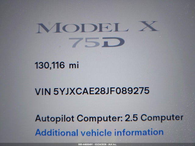 Продаж на аукціоні авто 2018 Tesla Model X 100d/75d/p100d, vin: 5YJXCAE28JF089275, номер лоту: 44688491