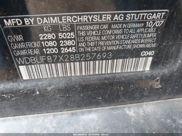 44688518 :رقم المزاد ، WDBUF87X28B257693 vin ، 2008 Mercedes-benz E 350 4matic مزاد بيع