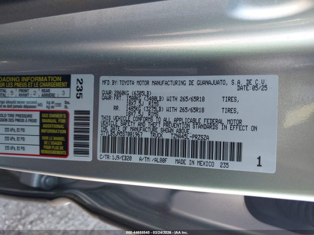Продаж на аукціоні авто 2025 Toyota Tacoma Limited, vin: 3TYLB5JN5ST081967, номер лоту: 44688540