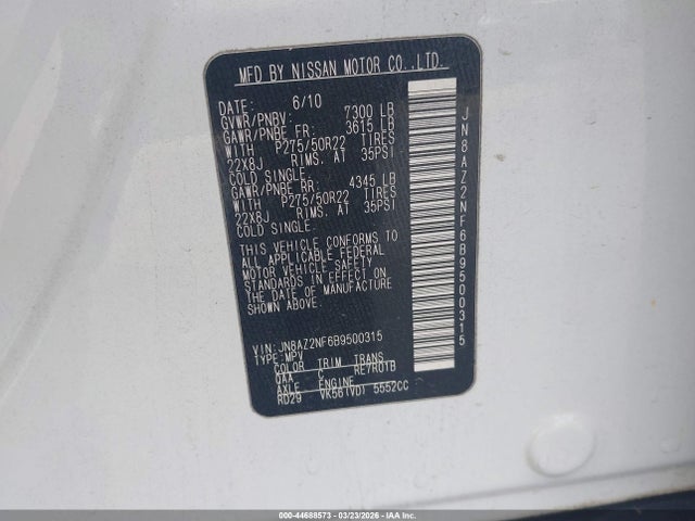 44688573 :رقم المزاد ، JN8AZ2NF6B9500315 vin ، 2011 Infiniti Qx56 مزاد بيع
