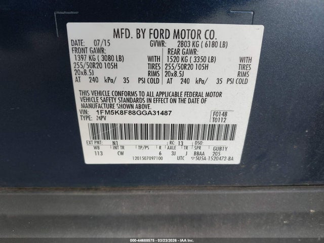 Продажа на аукционе авто 2016 Ford Explorer Limited, vin: 1FM5K8F88GGA31487, номер лота: 44688575