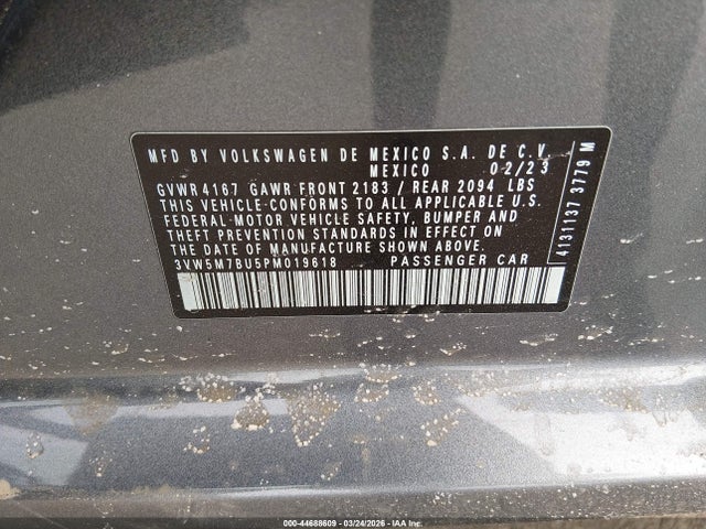 2023 Volkswagen Jetta 1.5t S მანქანა იყიდება აუქციონზე, vin: 3VW5M7BU5PM019618, აუქციონის ნომერი: 44688609