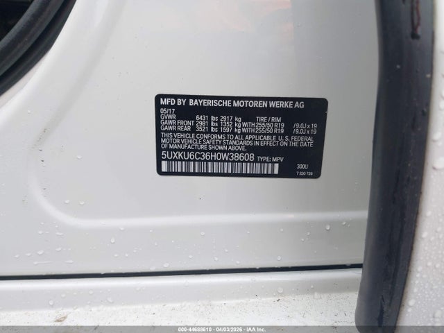 44688610 :رقم المزاد ، 5UXKU6C36H0W38608 vin ، 2017 Bmw X6 Xdrive50i مزاد بيع