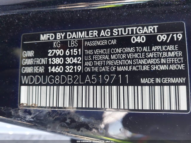 44688625 :رقم المزاد ، WDDUG8DB2LA519711 vin ، 2020 Mercedes-benz S 560 مزاد بيع