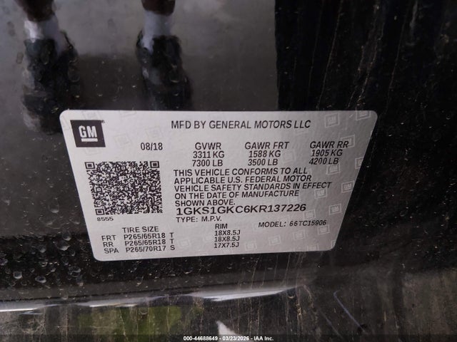 2019 Gmc Yukon Xl Slt მანქანა იყიდება აუქციონზე, vin: 1GKS1GKC6KR137226, აუქციონის ნომერი: 44688649