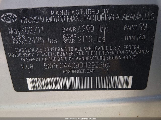 2011 HYUNDAI SONATA 5NPEC4AC9BH292265 Photo 8