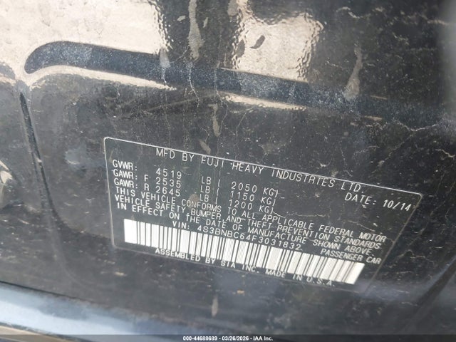 2015 Subaru Legacy 2.5i Premium მანქანა იყიდება აუქციონზე, vin: 4S3BNBC64F3031832, აუქციონის ნომერი: 44688689