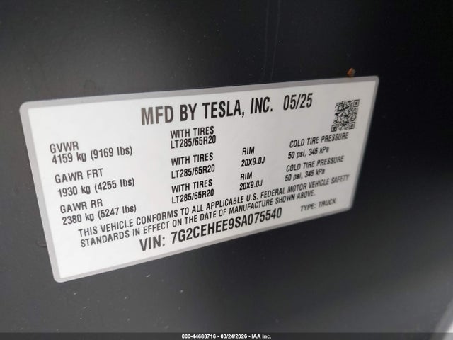 Aukcja sprzedaży 2025 Tesla Cybertruck Cyberbeast, vin: 7G2CEHEE9SA075540, numer aukcji: 44688716