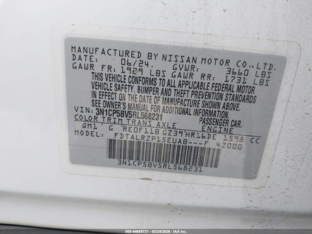Продажа на аукционе авто 2024 Nissan Kicks S Xtronic Cvt, vin: 3N1CP5BV5RL568231, номер лота: 44688721