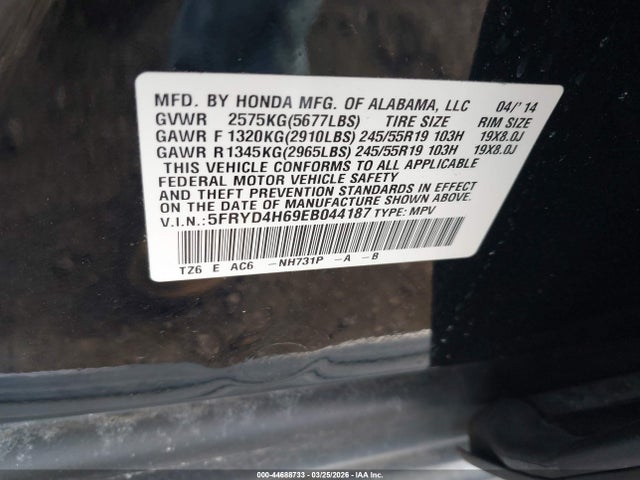 Продаж на аукціоні авто 2014 Acura Mdx Technology Pkg W/entertainment Pkg, vin: 5FRYD4H69EB044187, номер лоту: 44688733