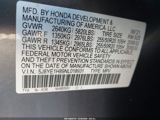 Продаж на аукціоні авто 2022 Acura Mdx Advance Package, vin: 5J8YE1H89NL018931, номер лоту: 44688739