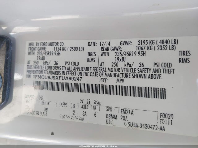 1FMCU9J9XFUA99247 Ford Escape Titanium