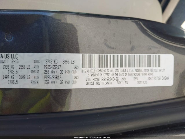 2016 Chrysler Town & Country Touring მანქანა იყიდება აუქციონზე, vin: 2C4RC1BG1GR245436, აუქციონის ნომერი: 44688751