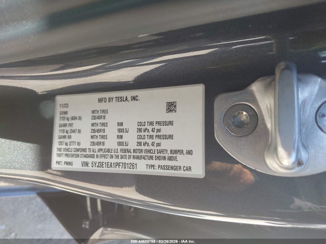 Aukcja sprzedaży 2023 Tesla Model 3 Rear-wheel Drive, vin: 5YJ3E1EA1PF701261, numer aukcji: 44688768