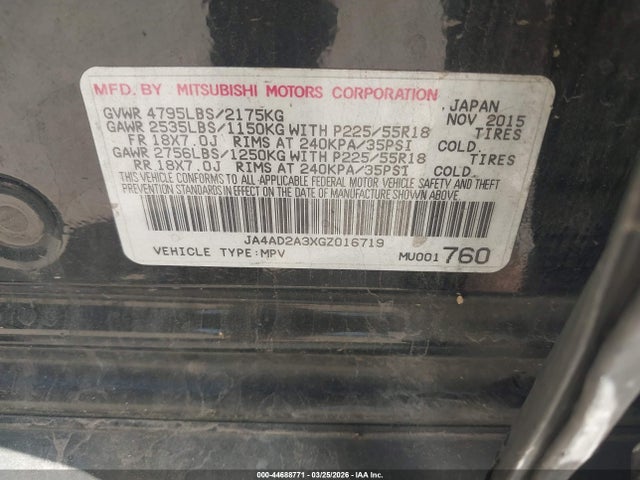 2016 MITSUBISHI OUTLANDER JA4AD2A3XGZ016719 Photo 8