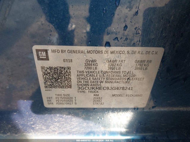 Продаж на аукціоні авто 2018 Chevrolet Silverado 1500 1lt, vin: 3GCUKREC9JG478241, номер лоту: 44688783