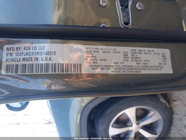 Продаж на аукціоні авто 2021 Jeep Cherokee Limited 4x4, vin: 1C4PJMDXXMD148312, номер лоту: 44688789