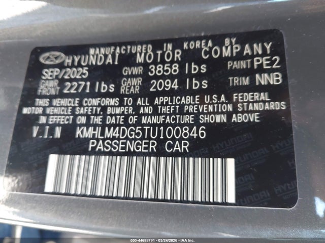 Продажа на аукционе авто 2026 Hyundai Elantra Sel Sport, vin: KMHLM4DG5TU100846, номер лота: 44688791