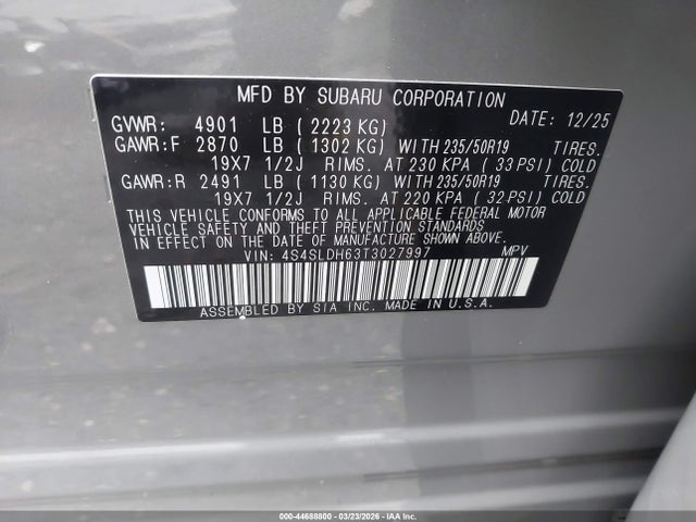 Продаж на аукціоні авто 2026 Subaru Forester Sport, vin: 4S4SLDH63T3027997, номер лоту: 44688800