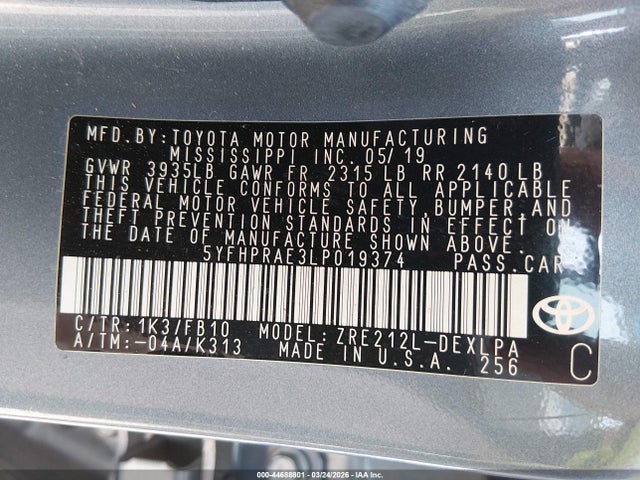 5YFHPRAE3LP019374 Toyota COROLLA LE