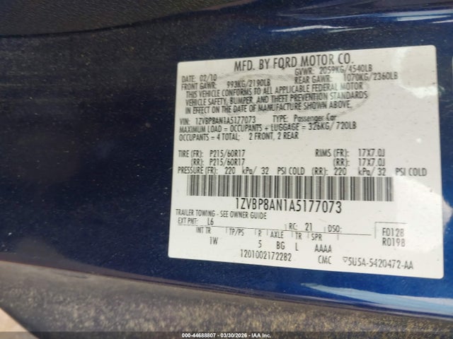 2010 FORD MUSTANG 1ZVBP8AN1A5177073 Photo 8