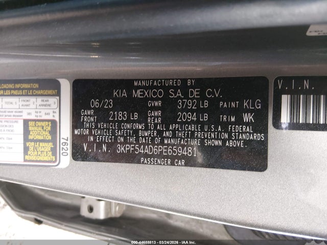 2023 Kia Forte Gt-line მანქანა იყიდება აუქციონზე, vin: 3KPF54AD6PE659481, აუქციონის ნომერი: 44688813