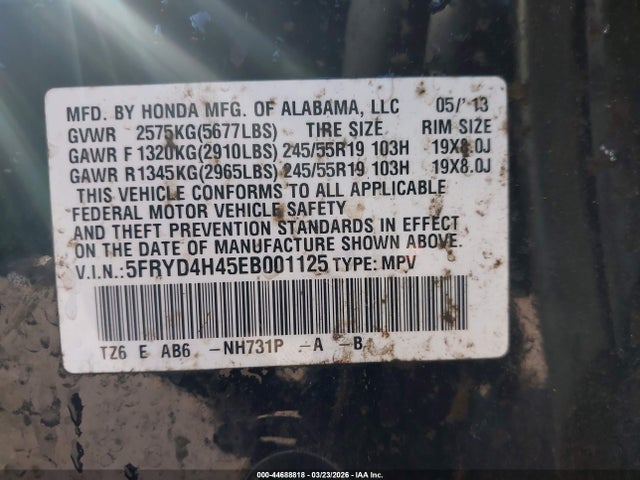44688818 :رقم المزاد ، 5FRYD4H45EB001125 vin ، 2014 Acura Mdx Technology Package مزاد بيع