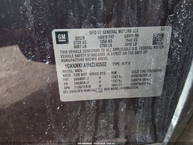 Продажа на аукционе авто 2017 Gmc Acadia Sle-1, vin: 1GKKNKLA1HZ243502, номер лота: 44688850