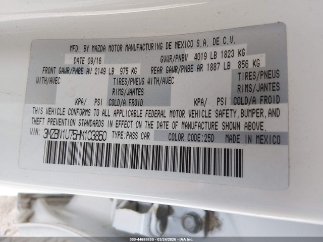 Aukcja sprzedaży 2017 Mazda Mazda3 Sport, vin: 3MZBN1U75HM103850, numer aukcji: 44688855