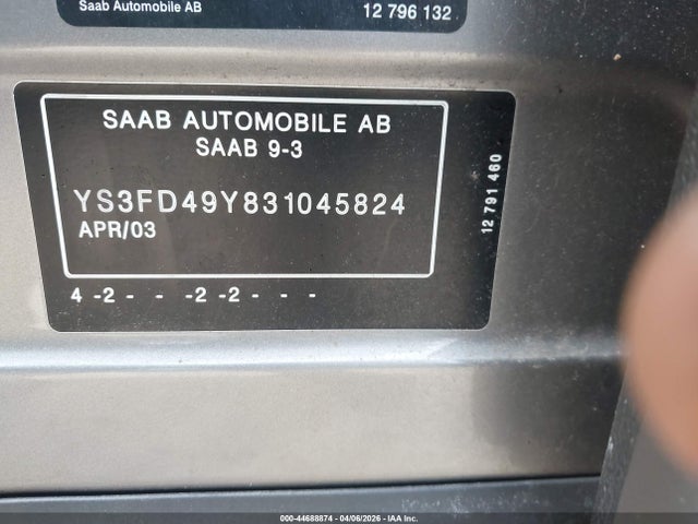2003 SAAB 9-3 YS3FD49Y831045824 Photo 8