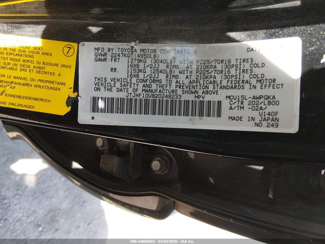 44688882 :رقم المزاد ، JTJHF10U820248233 vin ، 2002 Lexus Rx 300 مزاد بيع