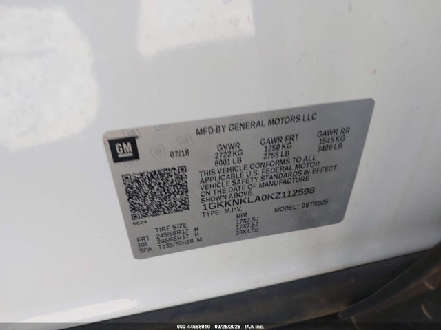 Продаж на аукціоні авто 2019 Gmc Acadia Sle-1, vin: 1GKKNKLA0KZ112598, номер лоту: 44688910