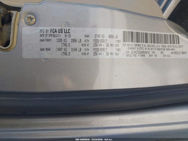 2017 Dodge Grand Caravan Sxt მანქანა იყიდება აუქციონზე, vin: 2C4RDGCGXHR546741, აუქციონის ნომერი: 44688926