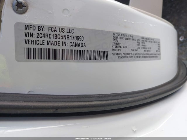 Продаж на аукціоні авто 2022 Chrysler Pacifica Touring L, vin: 2C4RC1BG5NR170690, номер лоту: 44688933