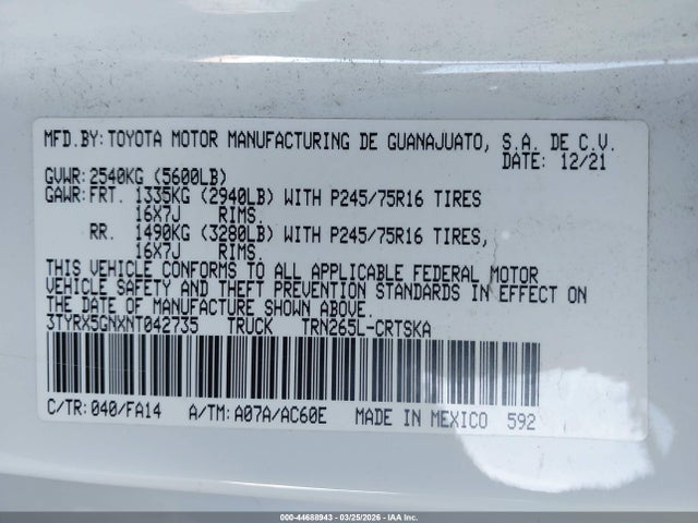 2022 TOYOTA TACOMA 3TYRX5GNXNT042735 Photo 8