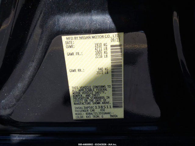 44688982 :رقم المزاد ، 1N4AL3AP5EC138511 vin ، 2014 Nissan Altima 2.5 Sv مزاد بيع