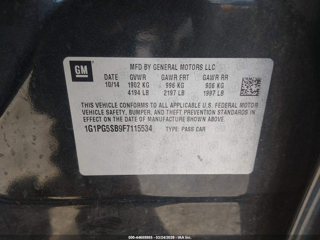 Aukcja sprzedaży 2015 Chevrolet Cruze Ltz, vin: 1G1PG5SB9F7115534, numer aukcji: 44688985