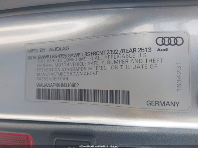 Продажа на аукционе авто 2017 Audi A4 2.0t Premium, vin: WAUANAF4XHN016952, номер лота: 44688998