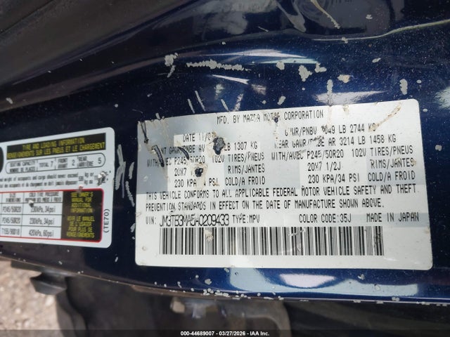 Aukcja sprzedaży 2010 Mazda Cx-9 Grand Touring, vin: JM3TB3MA5A0209433, numer aukcji: 44689007