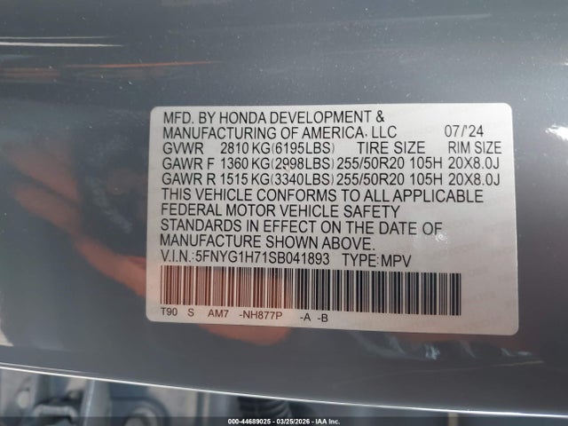 5FNYG1H71SB041893 Honda Pilot Touring