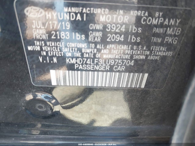 Aukcja sprzedaży 2020 Hyundai Elantra Se, vin: KMHD74LF3LU975704, numer aukcji: 44689046