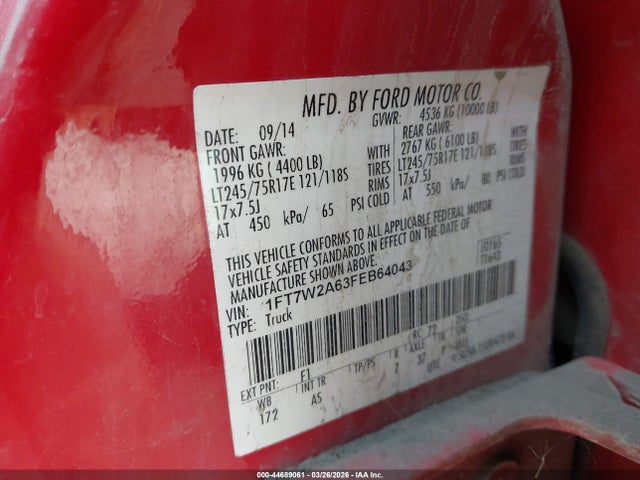 Ford F-250 Xl 2015 1FT7W2A63FEB64043 Image 9