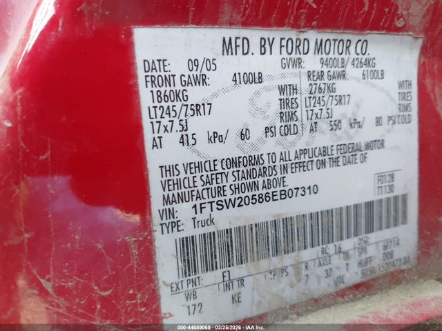 2006 FORD F-250 1FTSW20586EB07310 Photo 8