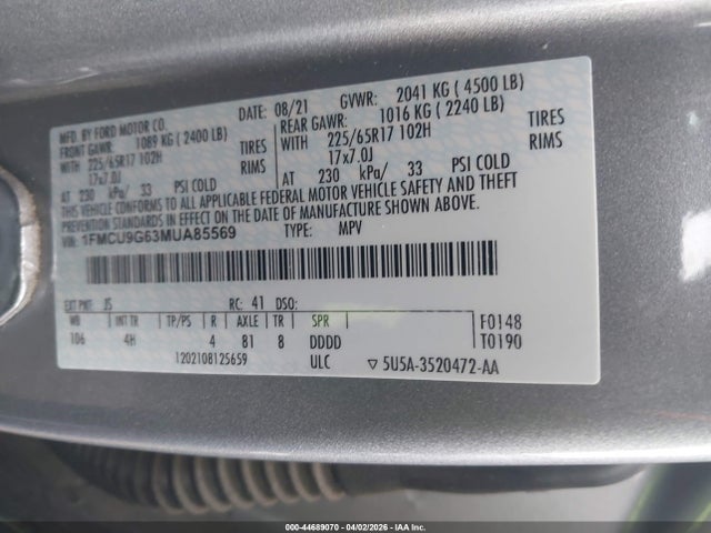 1FMCU9G63MUA85569 Ford ESCAPE SE