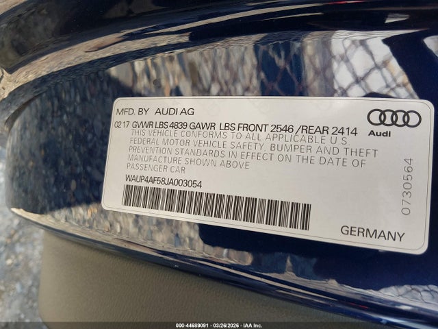 44689091 :رقم المزاد ، WAUP4AF58JA003054 vin ، 2018 Audi S5 3.0t Premium Plus مزاد بيع