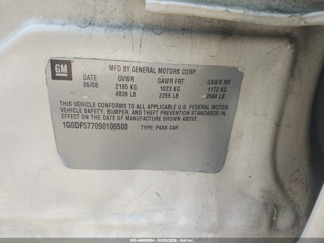2009 Cadillac Cts Standard მანქანა იყიდება აუქციონზე, vin: 1G6DF577090106500, აუქციონის ნომერი: 44689094
