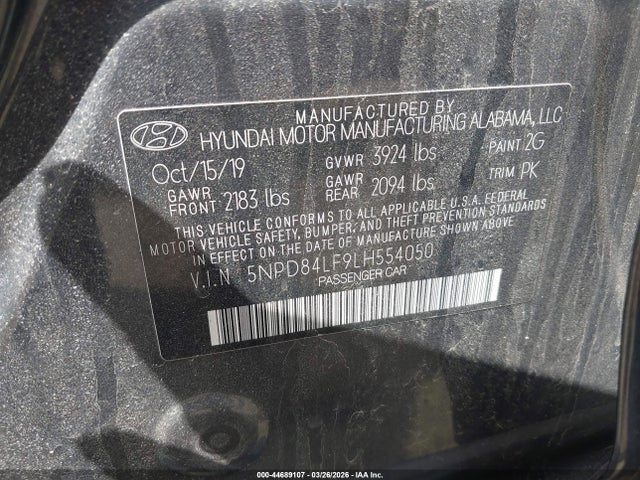 44689107 :رقم المزاد ، 5NPD84LF9LH554050 vin ، 2020 Hyundai Elantra Value Edition مزاد بيع