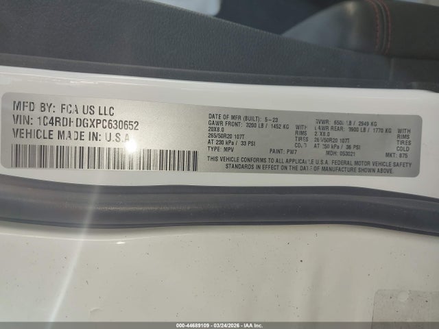Продаж на аукціоні авто 2023 Dodge Durango Gt Plus Rwd, vin: 1C4RDHDGXPC630652, номер лоту: 44689109