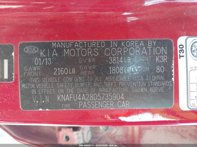 Aukcja sprzedaży 2013 Kia Forte Ex, vin: KNAFU4A28D5735904, numer aukcji: 44689111