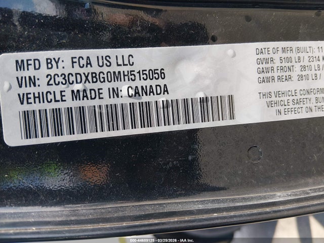 Aukcja sprzedaży 2021 Dodge Charger Sxt Rwd, vin: 2C3CDXBG0MH515056, numer aukcji: 44689125